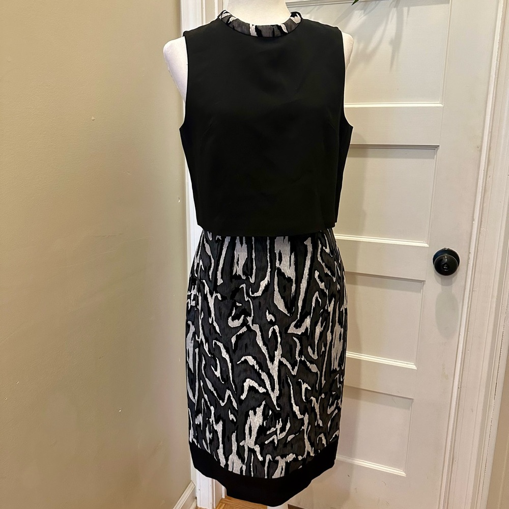 Proenza Schouler Black Label Sleeveless Pleated Midi Dress Black White Size 6